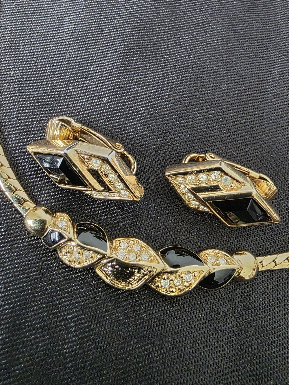 Auth Dior Enamel Rhinestone Necklace And Clipon Gold Stud Earrings - Picture 10 of 14